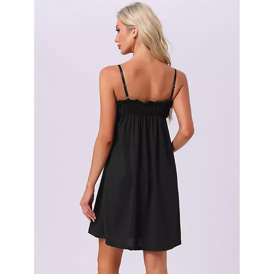 2Pcs Women's Lingerie Ruffle Sleeveless Soft Nightgown V Neck Chemise Loungewear 3 2Pcs Women's Lingerie Ruffle Sleeveless Soft Nightgown V Neck Chemise Loungewear - Image 3