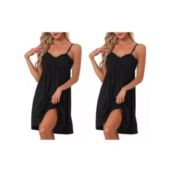 2Pcs Women's Lingerie Ruffle Sleeveless Soft Nightgown V Neck Chemise Loungewear 14 2Pcs Women's Lingerie Ruffle Sleeveless Soft Nightgown V Neck Chemise Loungewear -Fashion Clothing Store 7755447 Black