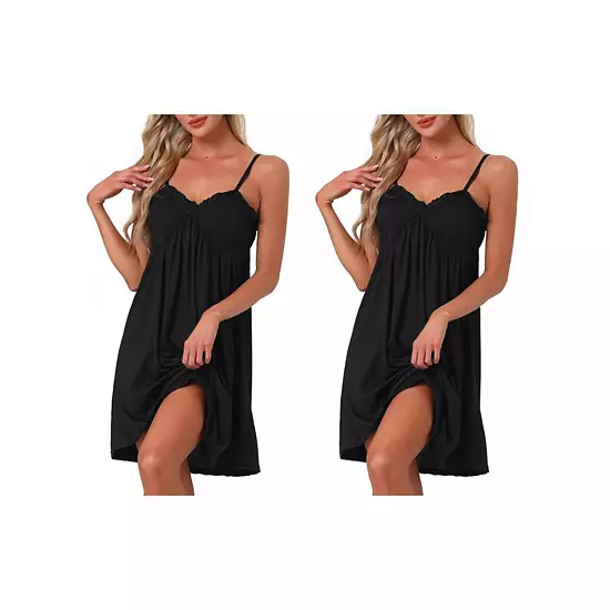 2Pcs Women's Lingerie Ruffle Sleeveless Soft Nightgown V Neck Chemise Loungewear 7 2Pcs Women's Lingerie Ruffle Sleeveless Soft Nightgown V Neck Chemise Loungewear - Image 7