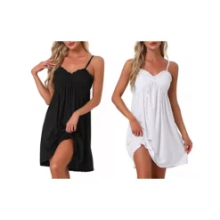 2Pcs Women's Lingerie Ruffle Sleeveless Soft Nightgown V Neck Chemise Loungewear 13 2Pcs Women's Lingerie Ruffle Sleeveless Soft Nightgown V Neck Chemise Loungewear -Fashion Clothing Store 7755447 Black White 1