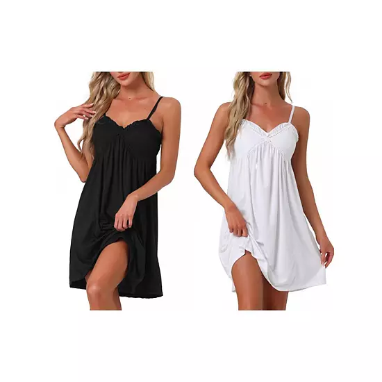 2Pcs Women's Lingerie Ruffle Sleeveless Soft Nightgown V Neck Chemise Loungewear 6 2Pcs Women's Lingerie Ruffle Sleeveless Soft Nightgown V Neck Chemise Loungewear - Image 6
