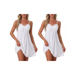 2Pcs Women's Lingerie Ruffle Sleeveless Soft Nightgown V Neck Chemise Loungewear 15 2Pcs Women's Lingerie Ruffle Sleeveless Soft Nightgown V Neck Chemise Loungewear -Fashion Clothing Store 7755447 White
