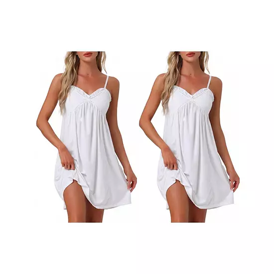 2Pcs Women's Lingerie Ruffle Sleeveless Soft Nightgown V Neck Chemise Loungewear 8 2Pcs Women's Lingerie Ruffle Sleeveless Soft Nightgown V Neck Chemise Loungewear - Image 8