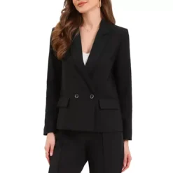 Double Breasted Blazer For Women's Notched Lapel Long Sleeve Work Office Suit Jackets