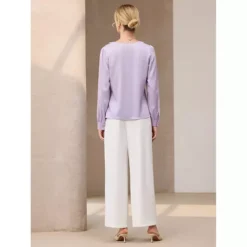 Women's Elegant Satin Top Ruffle V Neck Long Sleeve Office Work Dressy Shirt Top -Fashion Clothing Store 7757661 ALT