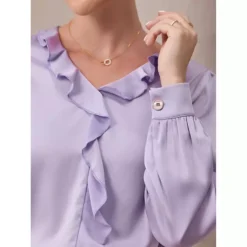 Women's Elegant Satin Top Ruffle V Neck Long Sleeve Office Work Dressy Shirt Top -Fashion Clothing Store 7757661 ALT3