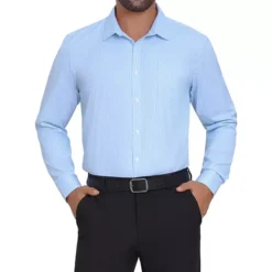 Stripes Dress Shirts For Men's Long Sleeve Business Button Striped Shirt -Fashion Clothing Store 7758790 Blue White