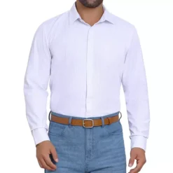 Stripes Dress Shirts For Men's Long Sleeve Business Button Striped Shirt -Fashion Clothing Store 7758790 Purple White