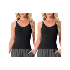 2Pcs Women's Loungewear Sleeveless Soft V Neck Cami Soild Casual Sleepshirts -Fashion Clothing Store 7759432 Black