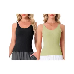 2Pcs Women's Loungewear Sleeveless Soft V Neck Cami Soild Casual Sleepshirts -Fashion Clothing Store 7759432 Black Green