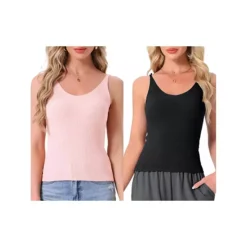 2Pcs Women's Loungewear Sleeveless Soft V Neck Cami Soild Casual Sleepshirts -Fashion Clothing Store 7759432 Black Pink