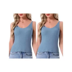 2Pcs Women's Loungewear Sleeveless Soft V Neck Cami Soild Casual Sleepshirts -Fashion Clothing Store 7759432 Navy