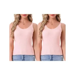 2Pcs Women's Loungewear Sleeveless Soft V Neck Cami Soild Casual Sleepshirts -Fashion Clothing Store 7759432 Pink