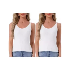 2Pcs Women's Loungewear Sleeveless Soft V Neck Cami Soild Casual Sleepshirts -Fashion Clothing Store 7759432 White