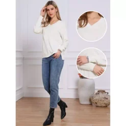 V Neck Sweater For Women's Casual Long Sleeve Lightweight Pullover Soft Knitted Tops -Fashion Clothing Store 7771208 ALT2