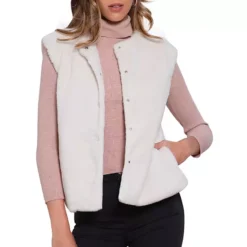 Faux Fur Vest For Women's Button Down Sleeveless Open Front Winter Vests Jacket