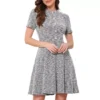 Plaid Tweed Dress For Women's Round Neck Short Sleeve A-Line Vintage Mini Dresses