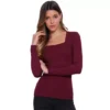 Square Neck Tops For Women's Long Sleeve Shirts Casual Top Fall Fashion Clothes Basic Tee Shirt