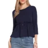 Peplum Top For Women's Crew Neck 3/4 Sleeve Ruffle Pullover Blouses