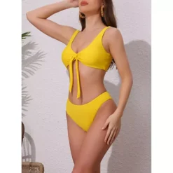 Women's Lace Up Decoration Push Up Bikini Sets, 2 Piece Wide Strap Top Triangle Bottom Swimwear -Fashion Clothing Store 7789839 ALT2