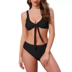 Women's Lace Up Decoration Push Up Bikini Sets, 2 Piece Wide Strap Top Triangle Bottom Swimwear