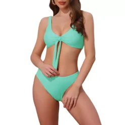 Women's Lace Up Decoration Push Up Bikini Sets, 2 Piece Wide Strap Top Triangle Bottom Swimwear -Fashion Clothing Store 7789839 Mint Green