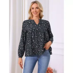 Women's Floral Blouses V Neck Long Sleeve Babydoll Flowy Spring Summer Top -Fashion Clothing Store 7789845 ALT3