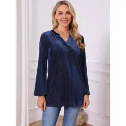 Women's Glitter Velvet Top V Neck Long Sleeve Metallic Tunic Blouse Loose Party Sparkle Shirt -Fashion Clothing Store 7789867 ALT3