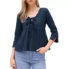 Casual Peplum Top For Women's 3/4 Sleeve Tie V Neck Ruffle Hem Summer Blouse