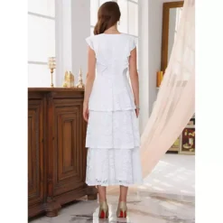 Women's Lace Dress For Wedding Guest Cocktail Evening Ruffle Cap Sleeves Tiered A-Line Maxi Dresses 9 Women's Lace Dress For Wedding Guest Cocktail Evening Ruffle Cap Sleeves Tiered A-Line Maxi Dresses -Fashion Clothing Store 7791189 ALT2