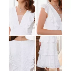 Women's Lace Dress For Wedding Guest Cocktail Evening Ruffle Cap Sleeves Tiered A-Line Maxi Dresses 10 Women's Lace Dress For Wedding Guest Cocktail Evening Ruffle Cap Sleeves Tiered A-Line Maxi Dresses -Fashion Clothing Store 7791189 ALT3