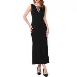 Women's Sleeveless Formal Dress Mesh V Neck Cocktail Evening Wedding Guest Maxi Dress