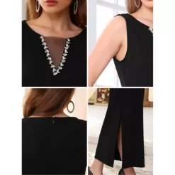 Women's Sleeveless Formal Dress Mesh V Neck Cocktail Evening Wedding Guest Maxi Dress -Fashion Clothing Store 7791206 ALT3