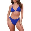 Women's Waffle Knit Halter Bikini Sets, 2Pcs Triangle Bottom With Seashell Waist Rope Swimwear Suits