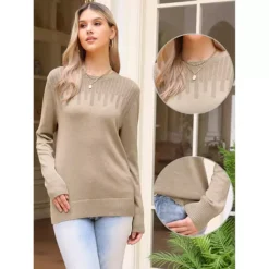 Casual Sweater For Women's Crewneck Hollow Work Fall Winter Loose Sweater Trendy -Fashion Clothing Store 7791983 ALT3