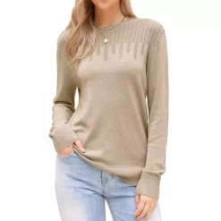 Casual Sweater For Women's Crewneck Hollow Work Fall Winter Loose Sweater Trendy -Fashion Clothing Store 7791983 Khaki 1