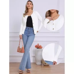 Cardigan Sweater For Women's Crew Neck Button Down Long Sleeve Casual Knit Tops -Fashion Clothing Store 7791995 ALT3