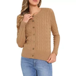 Cardigan Sweater For Women's Crew Neck Button Down Long Sleeve Casual Knit Tops