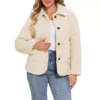 Faux Fur Jacket For Women's Peter Pan Collar Button Down Winter Warm Fuzzy Coat