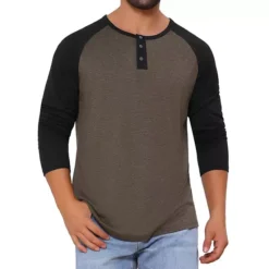 Men's Raglan Long Sleeve Tee Shirt Casual Baseball Henley T-Shirts -Fashion Clothing Store 7793815 Brown Black