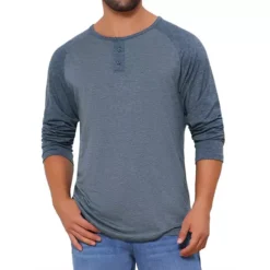 Men's Raglan Long Sleeve Tee Shirt Casual Baseball Henley T-Shirts -Fashion Clothing Store 7793815 Dark Blue 1