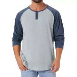 Men's Raglan Long Sleeve Tee Shirt Casual Baseball Henley T-Shirts -Fashion Clothing Store 7793815 Gray Navy