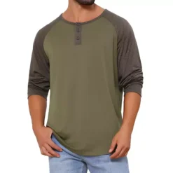 Men's Raglan Long Sleeve Tee Shirt Casual Baseball Henley T-Shirts -Fashion Clothing Store 7793815 Green Brown