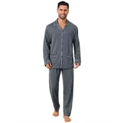 Men's 2 Pieces Long Sleeve Button Down Pocket Pattern Pajamas Set -Fashion Clothing Store 7793817 Black White