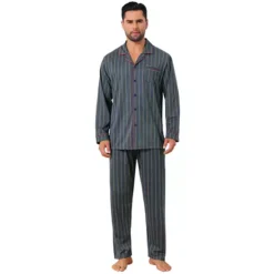 Men's 2 Pieces Long Sleeve Button Down Pocket Pattern Pajamas Set -Fashion Clothing Store 7793817 Dark Blue 1