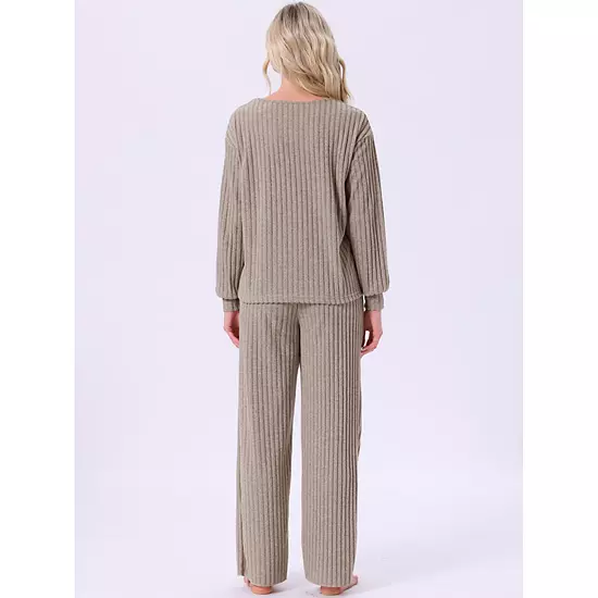 Women's Ribbed Knit Pajamas Sets 2 Piece Long Sleeve Top And Pants Sleepwear Pjs Loungewear Outfits 2 Women's Ribbed Knit Pajamas Sets 2 Piece Long Sleeve Top And Pants Sleepwear Pjs Loungewear Outfits - Image 2