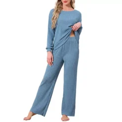 Women's Ribbed Knit Pajamas Sets 2 Piece Long Sleeve Top And Pants Sleepwear Pjs Loungewear Outfits 13 Women's Ribbed Knit Pajamas Sets 2 Piece Long Sleeve Top And Pants Sleepwear Pjs Loungewear Outfits -Fashion Clothing Store 7793818 Royal Blue