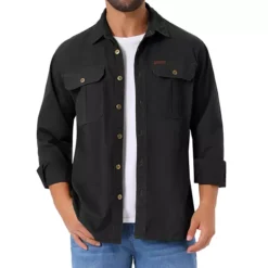 Men's Casual Workwear Long Sleeve Button Down Pockets Fishing Hiking Cargo Work Shirts -Fashion Clothing Store 7793820 Black