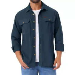Men's Casual Workwear Long Sleeve Button Down Pockets Fishing Hiking Cargo Work Shirts -Fashion Clothing Store 7793820 Dark Blue