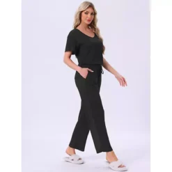 Women's Pajama Set Ribbed Knit Short Sleeve Top And Drawstring Pants 2Pcs Lounge Outfit With Pockets 10 Women's Pajama Set Ribbed Knit Short Sleeve Top And Drawstring Pants 2Pcs Lounge Outfit With Pockets -Fashion Clothing Store 7793822 ALT2